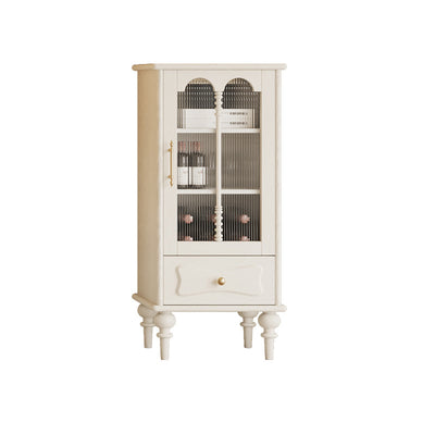 Traditional French Oak Striped Glass Arched Door Roman Column Rectangular Side Table 2/3 Tier Cabinet For Living Room