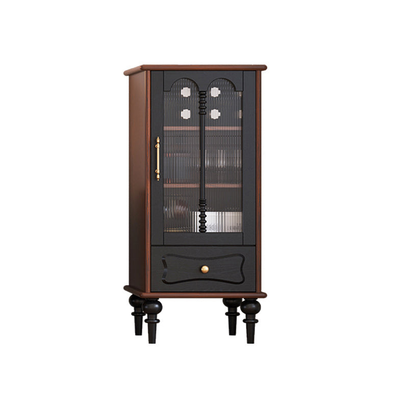 Traditional French Oak Striped Glass Arched Door Roman Column Rectangular Side Table 2/3 Tier Cabinet For Living Room