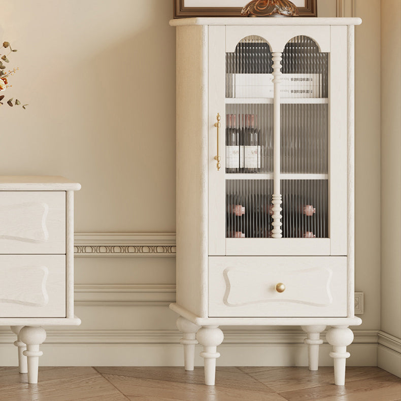 Traditional French Oak Striped Glass Arched Door Roman Column Rectangular Side Table 2/3 Tier Cabinet For Living Room