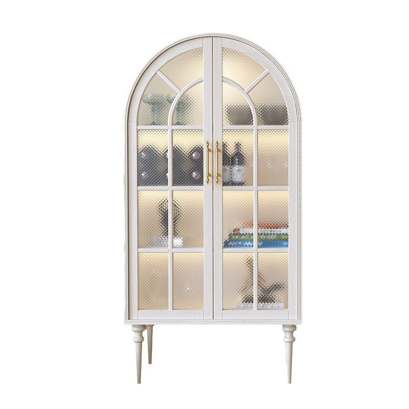 Traditional French Oak Ripple Glass Arched Roman Column Oval Side Table 4-Tier Cabinet For Bedroom