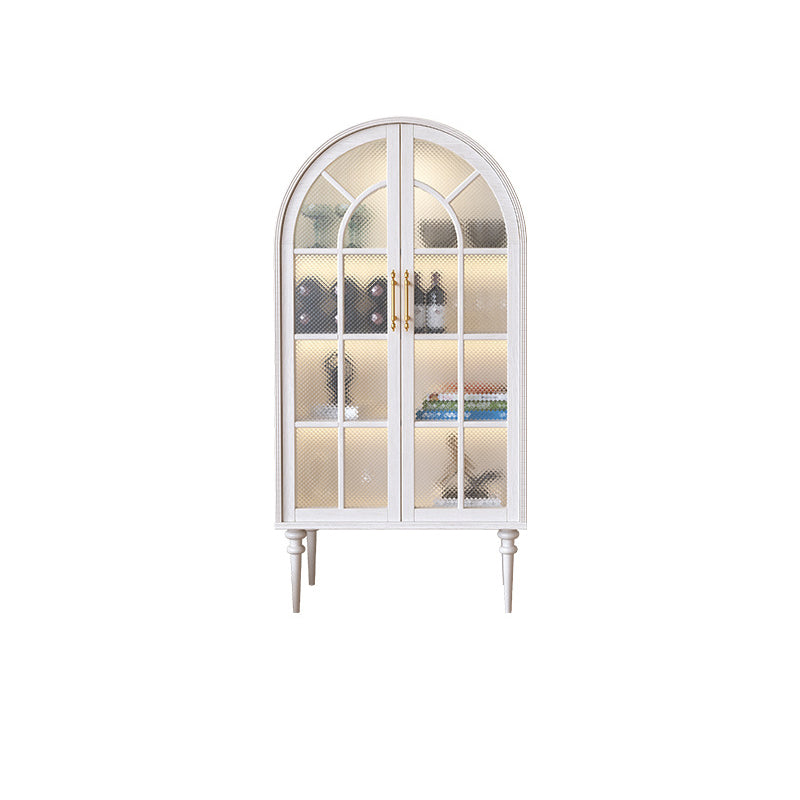Traditional French Oak Ripple Glass Arched Roman Column Oval Side Table 4-Tier Cabinet For Bedroom