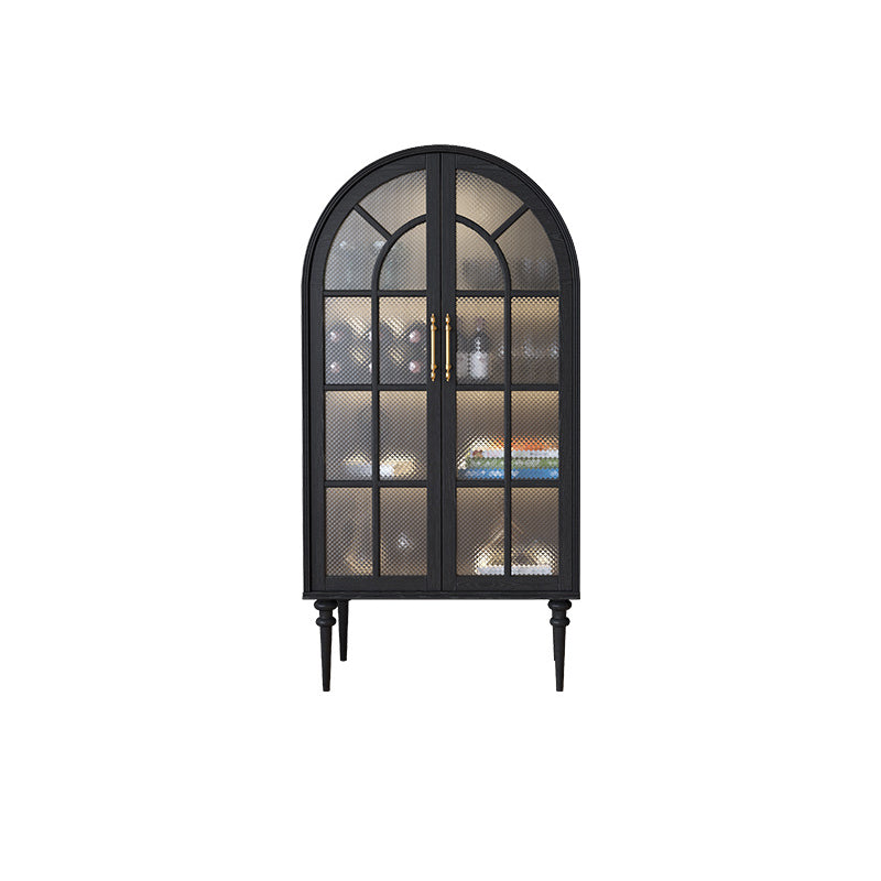 Traditional French Oak Ripple Glass Arched Roman Column Oval Side Table 4-Tier Cabinet For Bedroom
