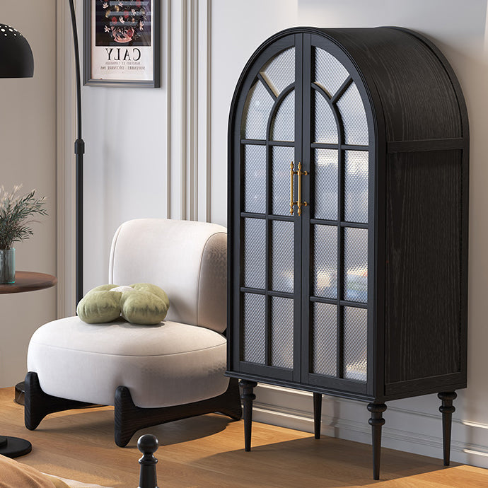 Traditional French Oak Ripple Glass Arched Roman Column Oval Side Table 4-Tier Cabinet For Bedroom