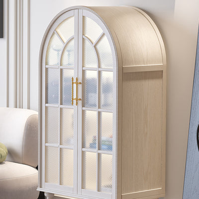 Traditional French Oak Ripple Glass Arched Roman Column Oval Side Table 4-Tier Cabinet For Bedroom