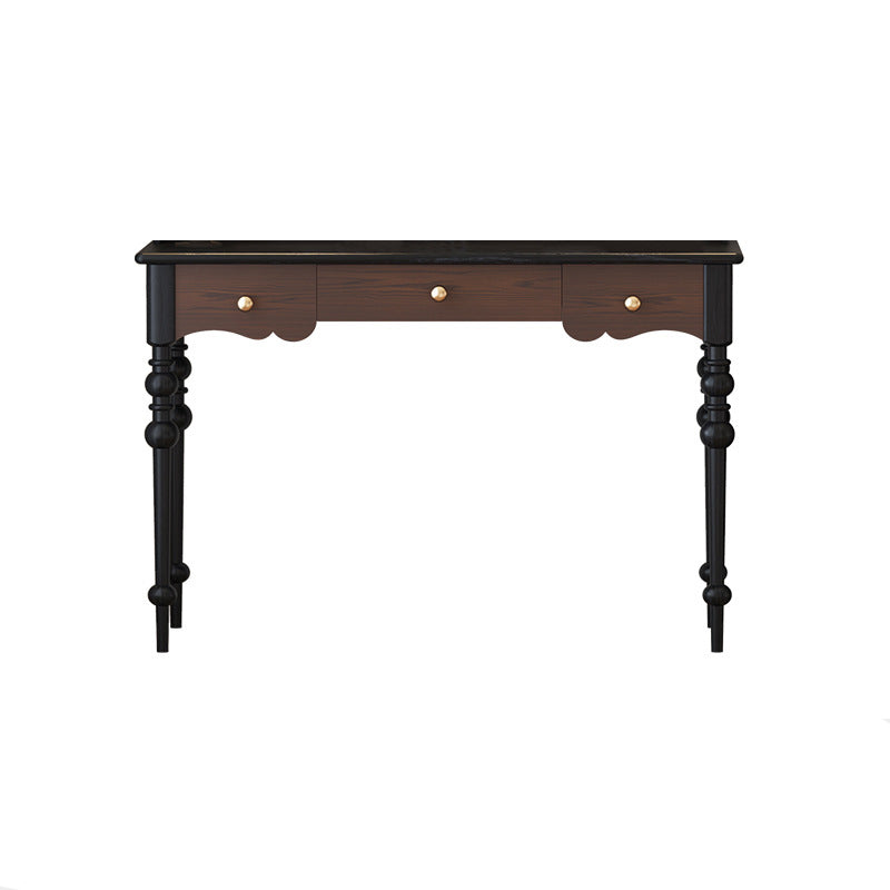 Ensemble de bureau et chaise avec colonne romaine rectangulaire en chêne français traditionnel et cuivre pour bureau à domicile 