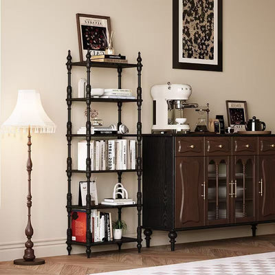 Traditional French Oak Roman Column Rectangular Bookshelves 2/3/4/5 Tiers For Living Room