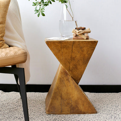 Contemporary Retro Magnesium Oxide Misaligned Triangle Wood Grain Geometric End Table 1-Tray For Bedroom