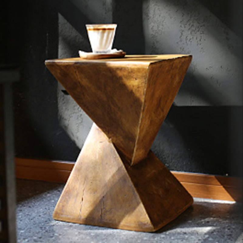Contemporary Retro Magnesium Oxide Misaligned Triangle Wood Grain Geometric End Table 1-Tray For Bedroom