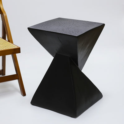 Contemporary Retro Magnesium Oxide Misaligned Triangle Wood Grain Geometric End Table 1-Tray For Bedroom