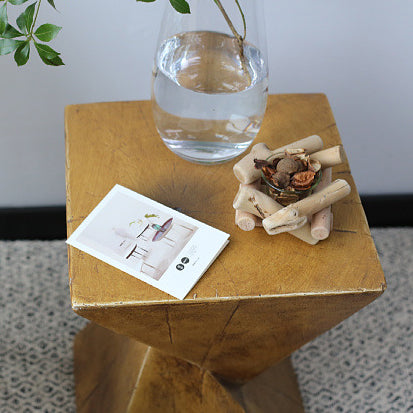 Contemporary Retro Magnesium Oxide Misaligned Triangle Wood Grain Geometric End Table 1-Tray For Bedroom