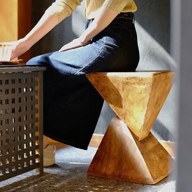 Contemporary Retro Magnesium Oxide Misaligned Triangle Wood Grain Geometric End Table 1-Tray For Bedroom