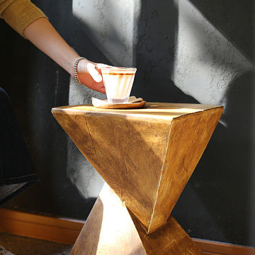 Contemporary Retro Magnesium Oxide Misaligned Triangle Wood Grain Geometric End Table 1-Tray For Bedroom