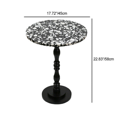 Contemporary Scandinavian Round Roman Column Terrazzo Travertine Wood End Table For Living Room