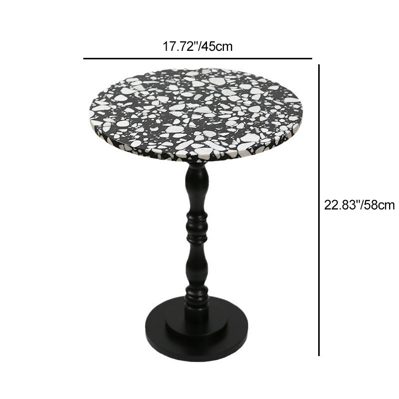 Contemporary Scandinavian Round Roman Column Terrazzo Travertine Wood End Table For Living Room