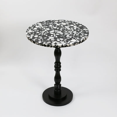 Contemporary Scandinavian Round Roman Column Terrazzo Travertine Wood End Table For Living Room