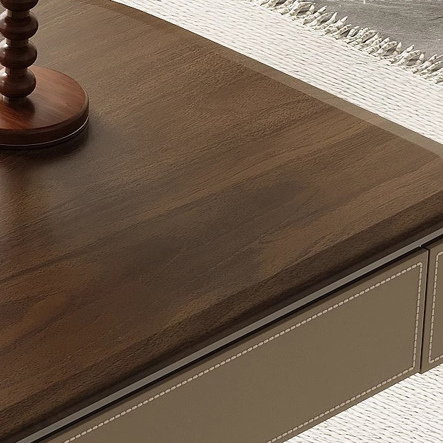 Modern Minimalist Saddle Leather Wood Stainless Steel Oval X-Shape Leg Desks 2-Drawer For Home Office