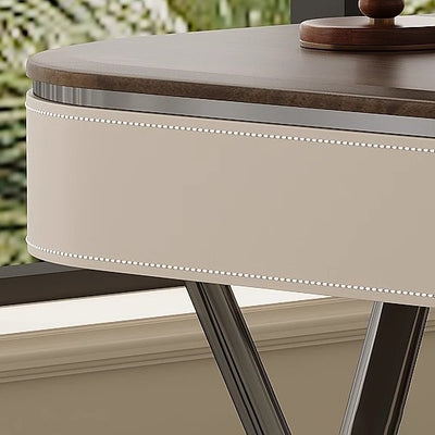 Modern Minimalist Saddle Leather Wood Stainless Steel Oval X-Shape Leg Desks 2-Drawer For Home Office