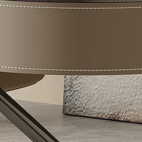 Modern Minimalist Saddle Leather Wood Stainless Steel Oval X-Shape Leg Desks 2-Drawer For Home Office