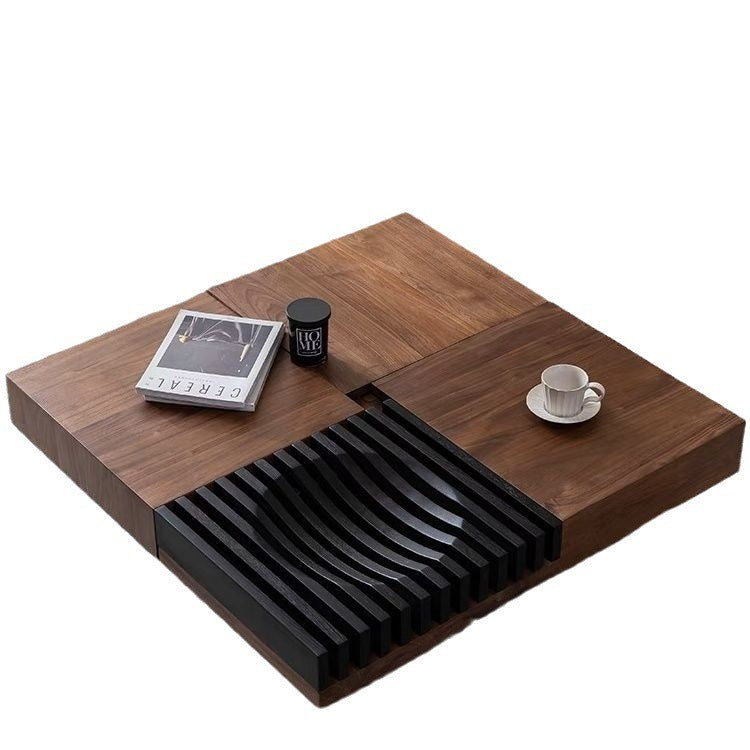 Contemporary Scandinavian Walnut Square Extendable Coffee Table 2-Storage For Living Room