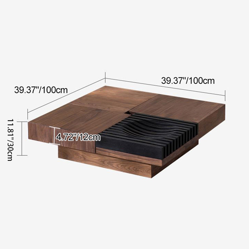 Contemporary Scandinavian Walnut Square Extendable Coffee Table 2-Storage For Living Room