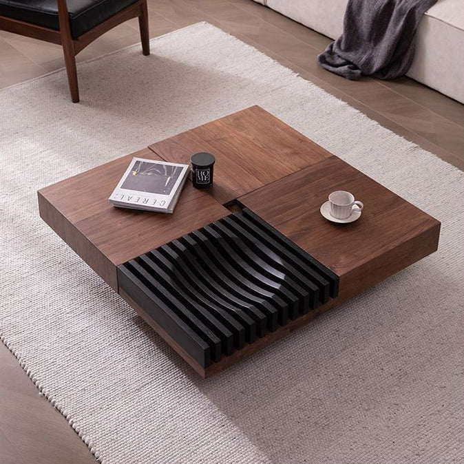 Contemporary Scandinavian Walnut Square Extendable Coffee Table 2-Storage For Living Room