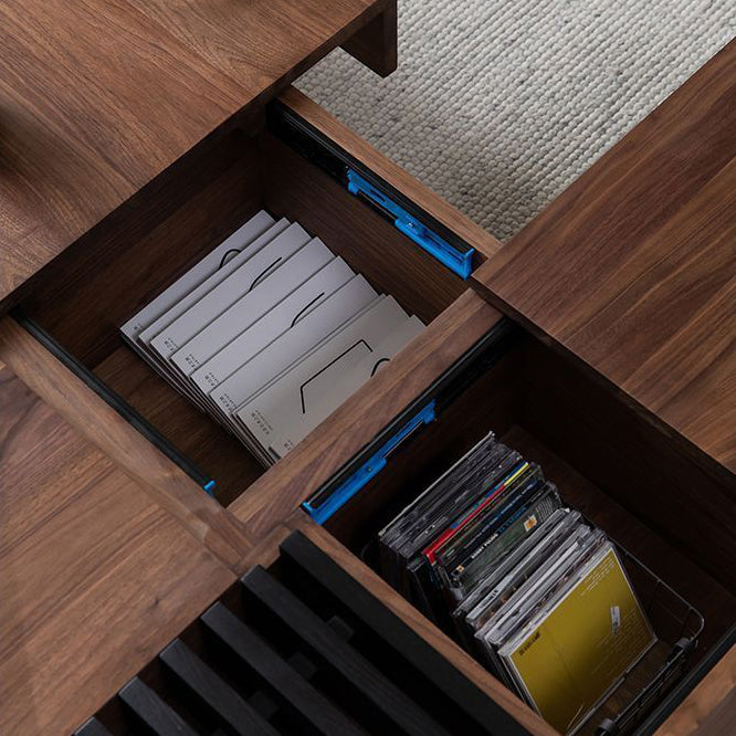 Contemporary Scandinavian Walnut Square Extendable Coffee Table 2-Storage For Living Room