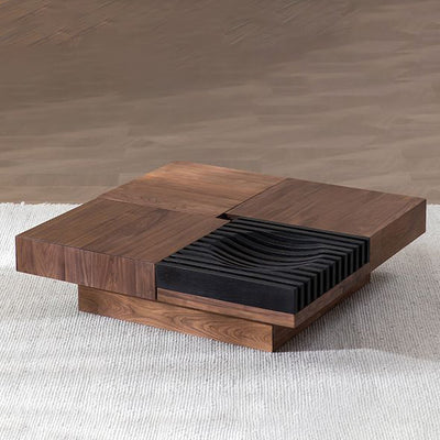 Contemporary Scandinavian Walnut Square Extendable Coffee Table 2-Storage For Living Room