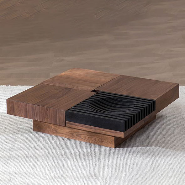 Contemporary Scandinavian Walnut Square Extendable Coffee Table 2-Storage For Living Room