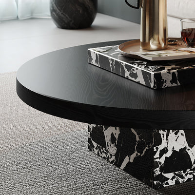 Contemporary Scandinavian Marble Wood Round Coffee Table For Living Room