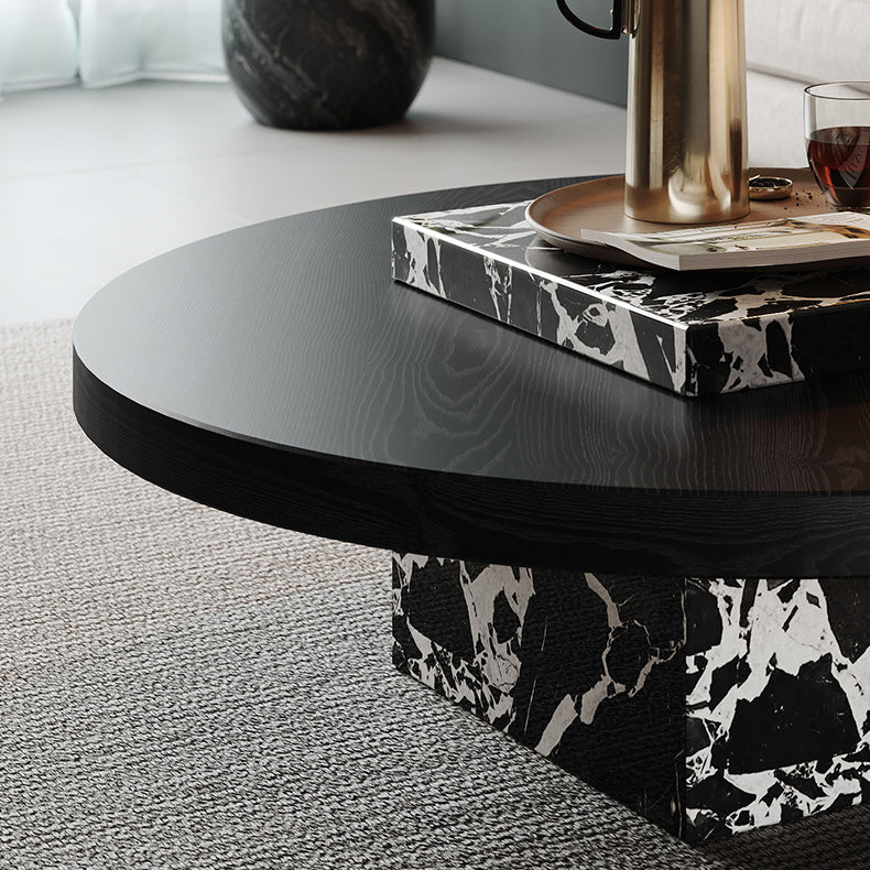 Contemporary Scandinavian Marble Wood Round Coffee Table For Living Room