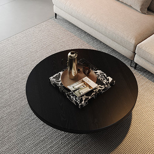 Contemporary Scandinavian Marble Wood Round Coffee Table For Living Room