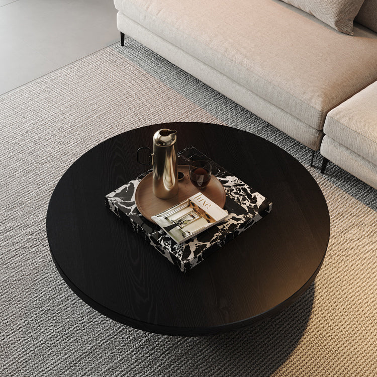 Contemporary Scandinavian Marble Wood Round Coffee Table For Living Room