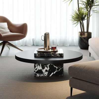 Contemporary Scandinavian Marble Wood Round Coffee Table For Living Room