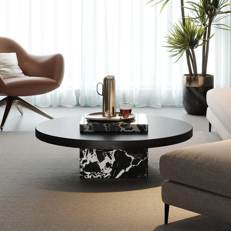 Contemporary Scandinavian Marble Wood Round Coffee Table For Living Room
