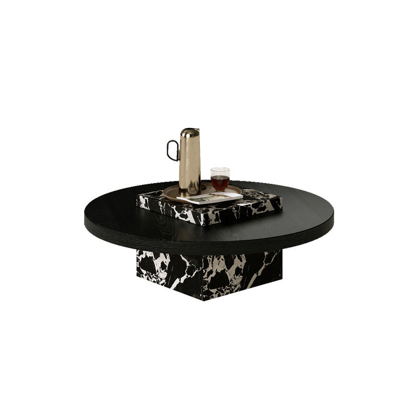 Contemporary Scandinavian Marble Wood Round Coffee Table For Living Room
