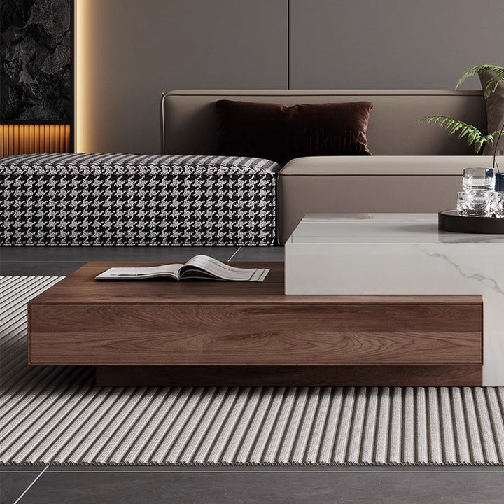 Modern Minimalist Slate Plywood Square Coffee Table Set 2-Drawer For Living Room