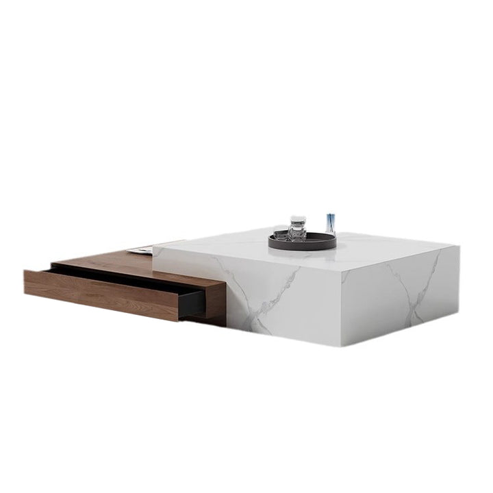 Modern Minimalist Slate Plywood Square Coffee Table Set 2-Drawer For Living Room
