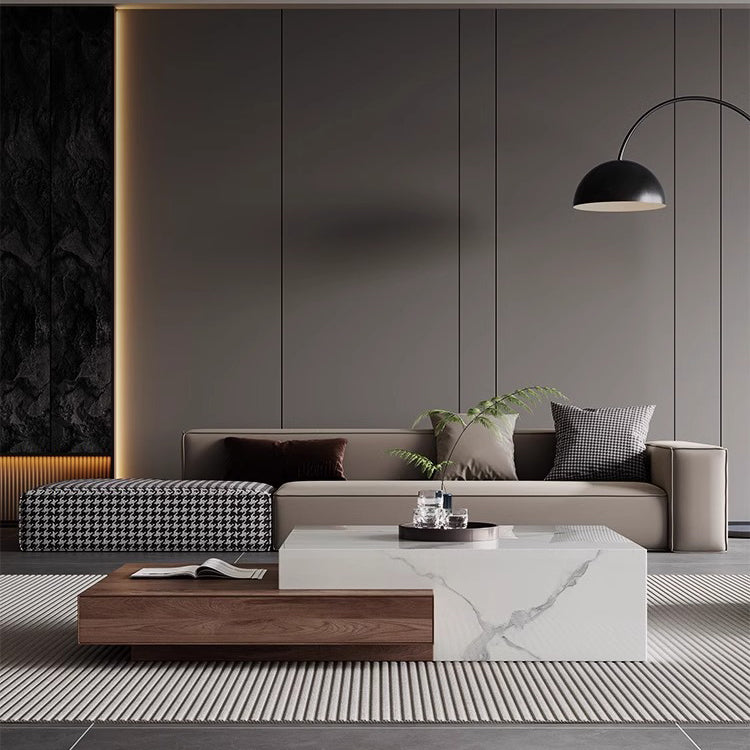 Modern Minimalist Slate Plywood Square Coffee Table Set 2-Drawer For Living Room