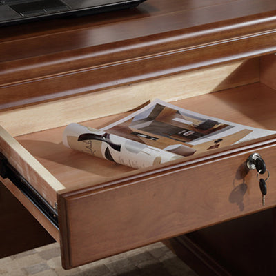 Contemporary Retro Solid Rubber Wood Hardware Rectangular Desks 4-Drawer Cabinet For Home Office