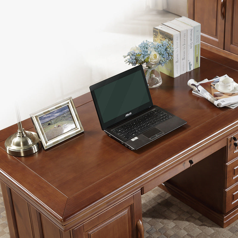 Contemporary Retro Solid Rubber Wood Hardware Rectangular Desks 4-Drawer Cabinet For Home Office