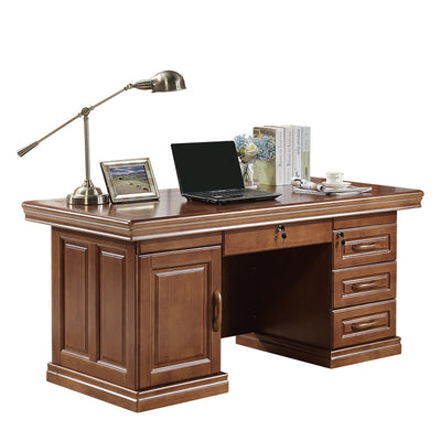 Contemporary Retro Solid Rubber Wood Hardware Rectangular Desks 4-Drawer Cabinet For Home Office