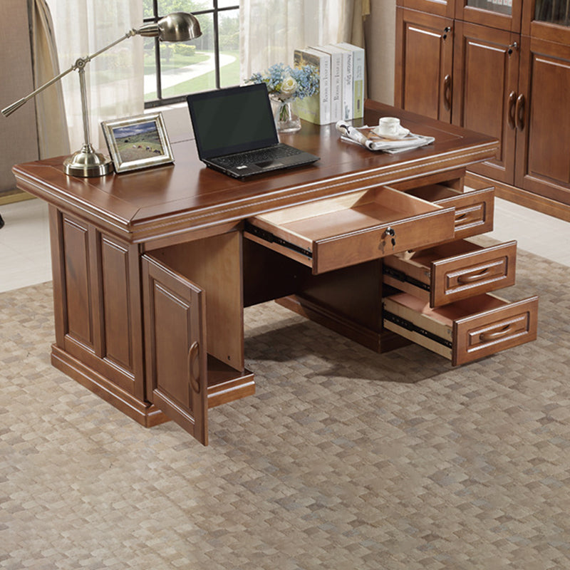 Contemporary Retro Solid Rubber Wood Hardware Rectangular Desks 4-Drawer Cabinet For Home Office