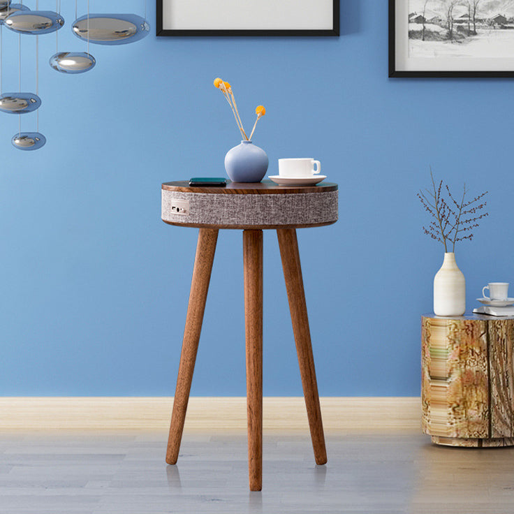 Contemporary Nordic Wood Fabric ABS Round Smart Coffee Table With Bluetooth Speaker And Wireless Charging For Living Room Or Bedside