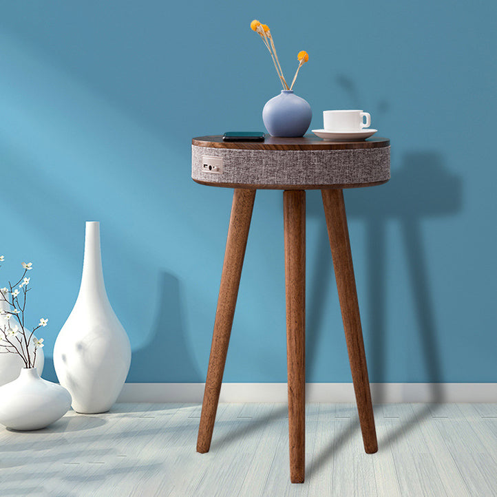 Contemporary Nordic Wood Fabric ABS Round Smart Coffee Table With Bluetooth Speaker And Wireless Charging For Living Room Or Bedside