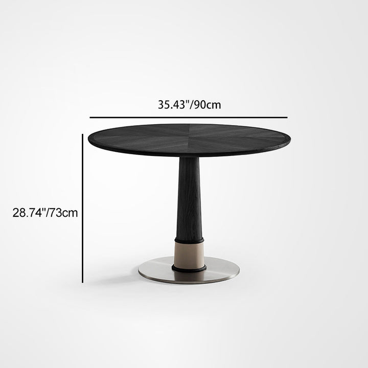 Contemporary Retro Ash Wood Slab Leather Stainless Steel Round Dining Table &amp; Chair Set For 2-6 Seats