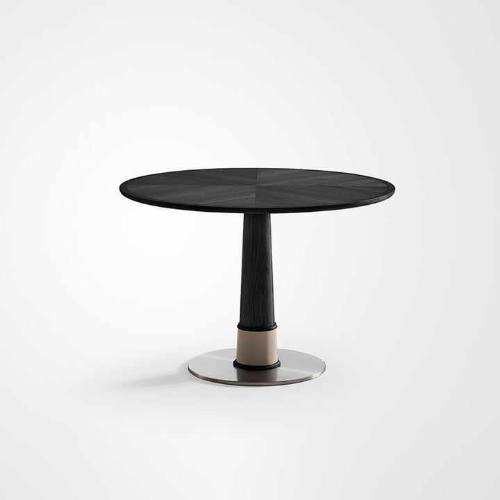 Contemporary Retro Ash Wood Slab Leather Stainless Steel Round Dining Table &amp; Chair Set For 2-6 Seats