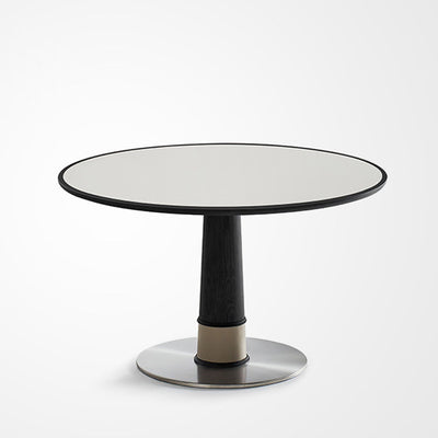 Contemporary Retro Ash Wood Slab Leather Stainless Steel Round Dining Table & Chair Set For 2-6 Seats
