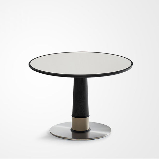 Contemporary Retro Ash Wood Slab Leather Stainless Steel Round Dining Table &amp; Chair Set For 2-6 Seats