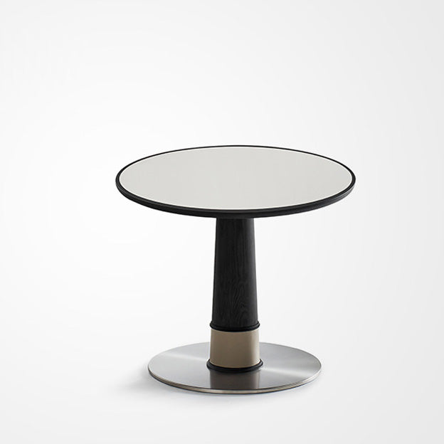 Contemporary Retro Ash Wood Slab Leather Stainless Steel Round Dining Table & Chair Set For 2-6 Seats