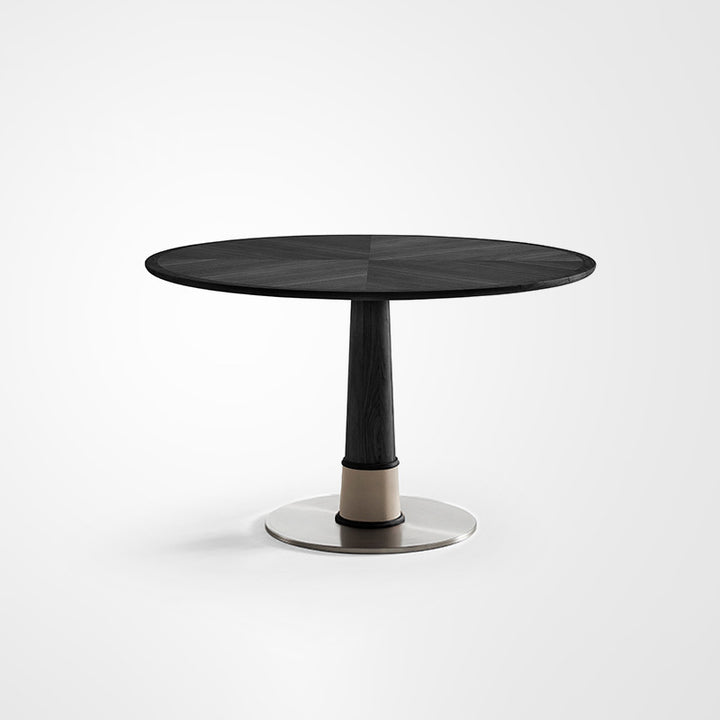 Contemporary Retro Ash Wood Slab Leather Stainless Steel Round Dining Table &amp; Chair Set For 2-6 Seats